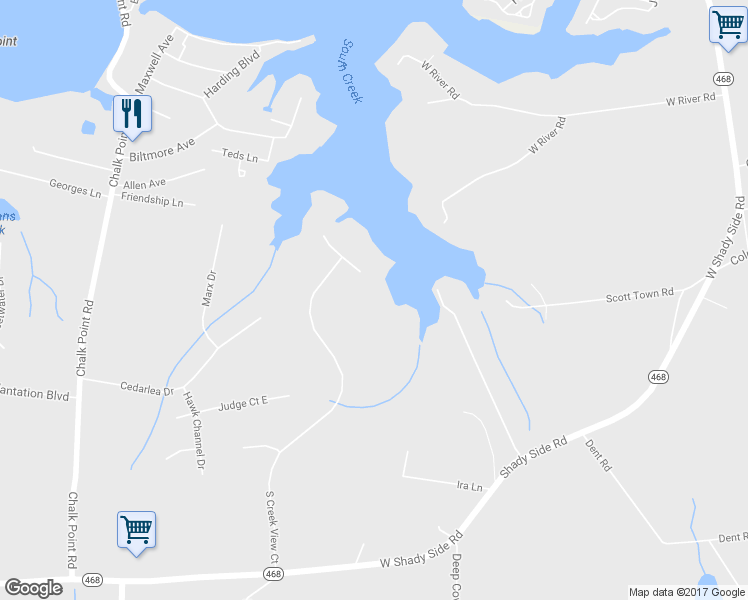 map of restaurants, bars, coffee shops, grocery stores, and more near 1001 South Creek View Court in Shady Side