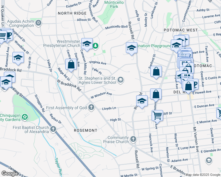 map of restaurants, bars, coffee shops, grocery stores, and more near 403 Thomas Street in Alexandria