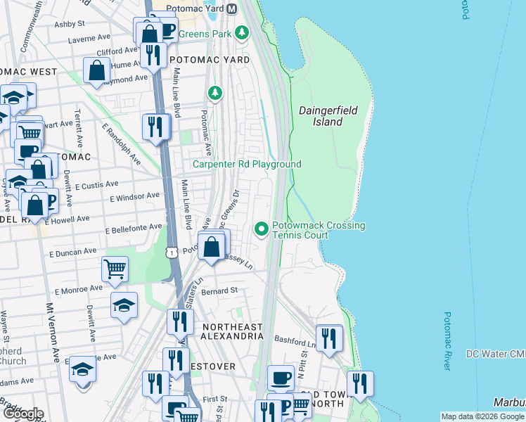 map of restaurants, bars, coffee shops, grocery stores, and more near 101 Independence Avenue Southeast in Washington