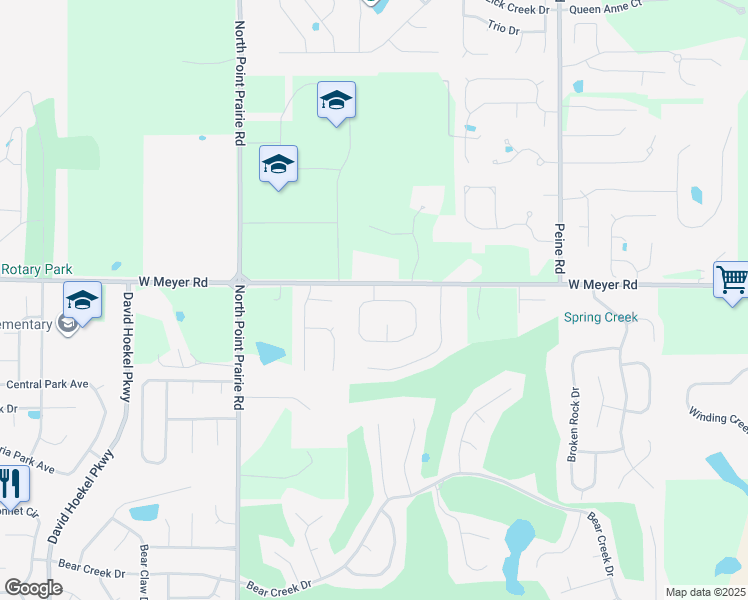 map of restaurants, bars, coffee shops, grocery stores, and more near 2225 Meyer Road in Wentzville