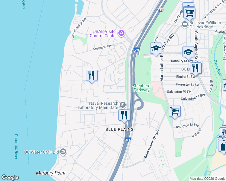 map of restaurants, bars, coffee shops, grocery stores, and more near 15 Helm Court Southwest in Washington