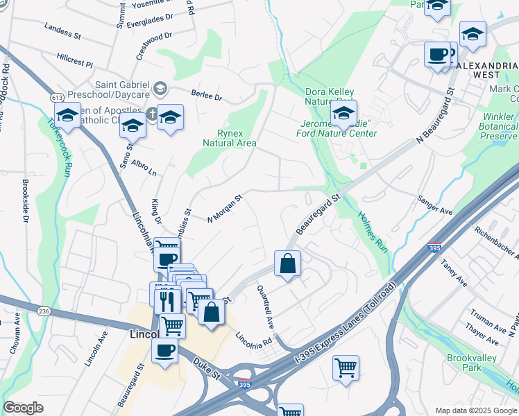 map of restaurants, bars, coffee shops, grocery stores, and more near 925 North Ashton Street in Alexandria