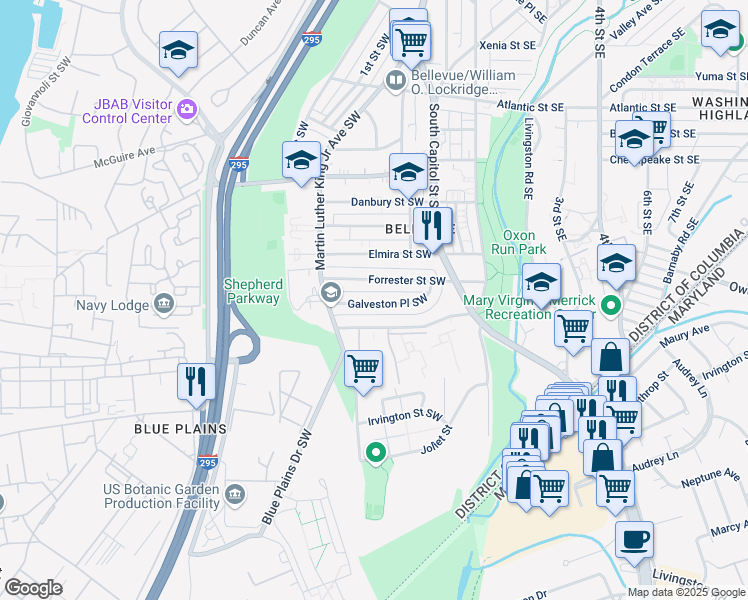 map of restaurants, bars, coffee shops, grocery stores, and more near 101 Independence Avenue Southeast in Washington