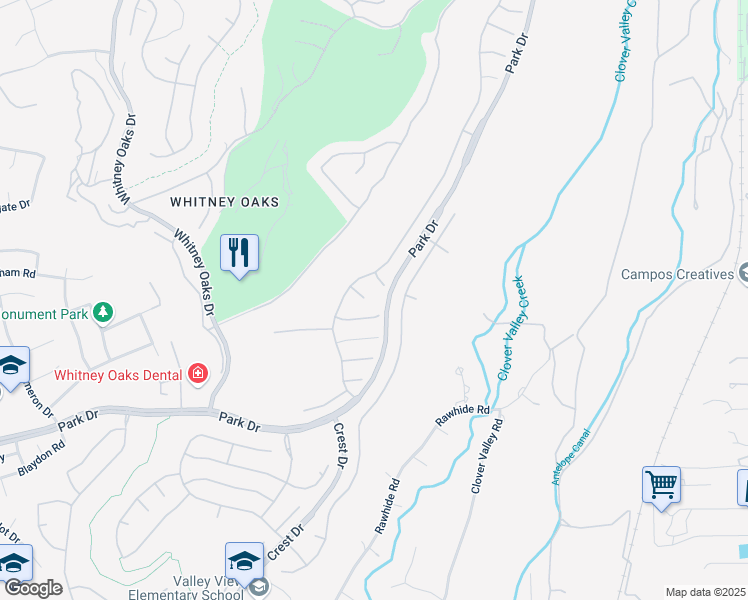 map of restaurants, bars, coffee shops, grocery stores, and more near 2721 Wyatt Court in Rocklin