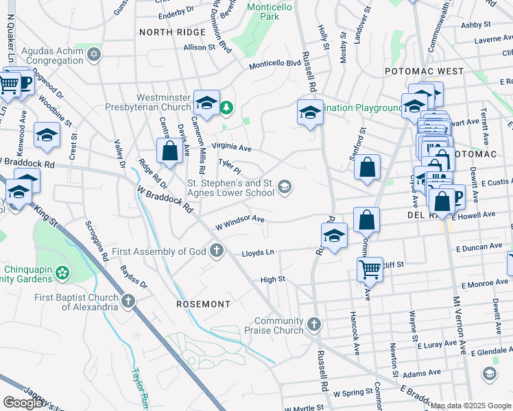 map of restaurants, bars, coffee shops, grocery stores, and more near 407 Thomas Street in Alexandria