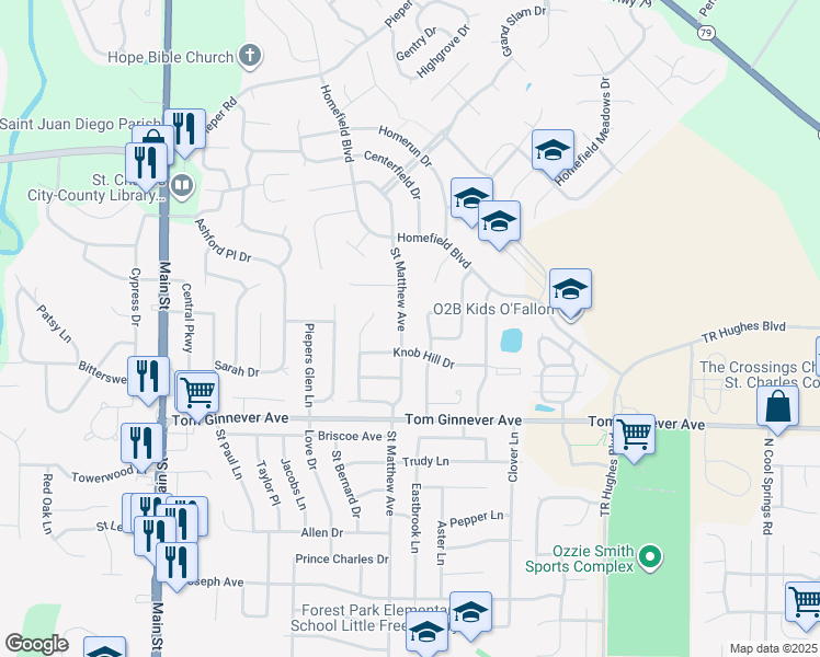 map of restaurants, bars, coffee shops, grocery stores, and more near 1122 Saint Matthew Avenue in O'Fallon