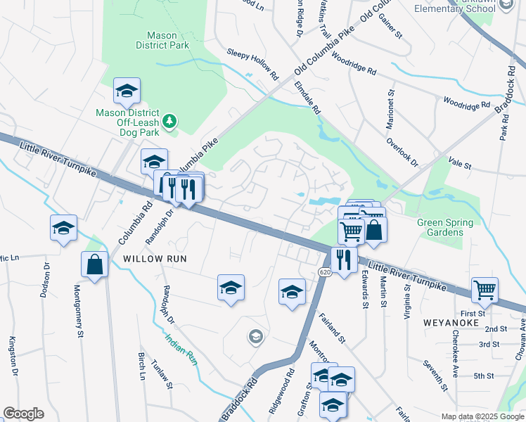 map of restaurants, bars, coffee shops, grocery stores, and more near 6585 Medinah Lane in Alexandria