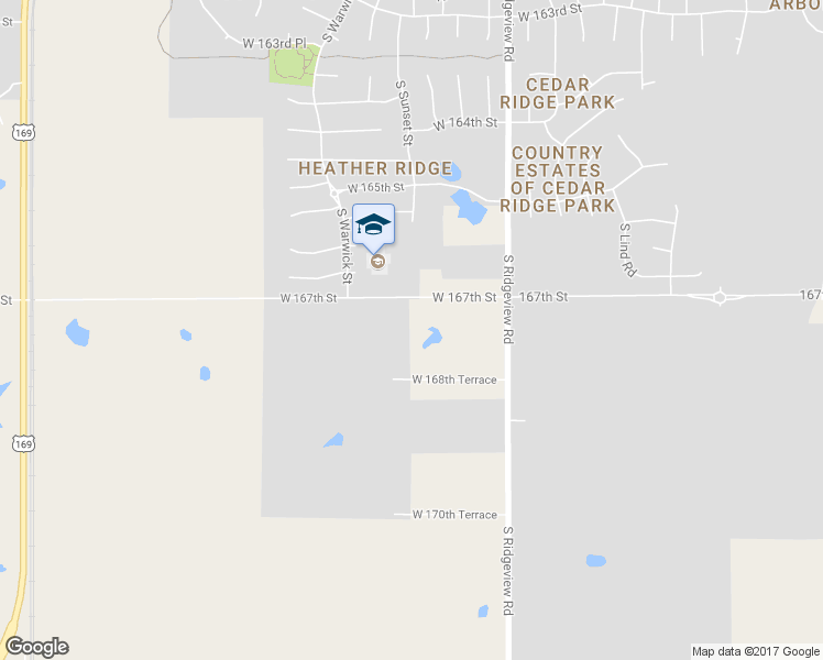 map of restaurants, bars, coffee shops, grocery stores, and more near 18615 West 167th Street in Olathe