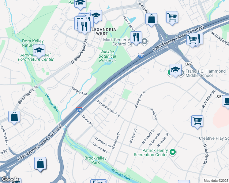 map of restaurants, bars, coffee shops, grocery stores, and more near 1161 North Van Dorn Street in Alexandria