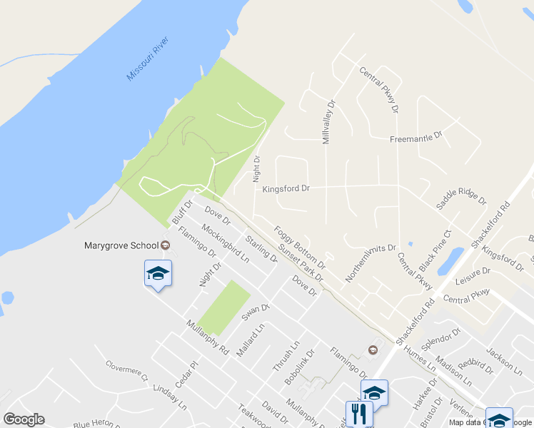 map of restaurants, bars, coffee shops, grocery stores, and more near 2309 Foggy Bottom Drive in Florissant