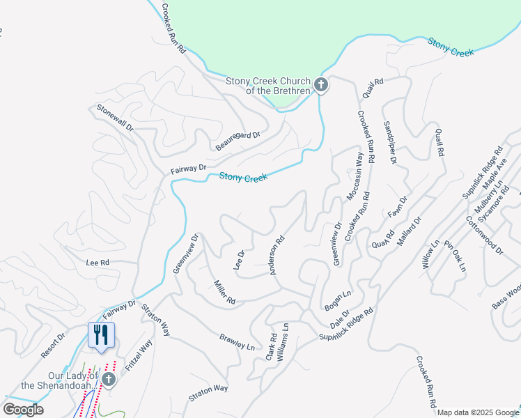 map of restaurants, bars, coffee shops, grocery stores, and more near 937 Greenview Drive in Basye