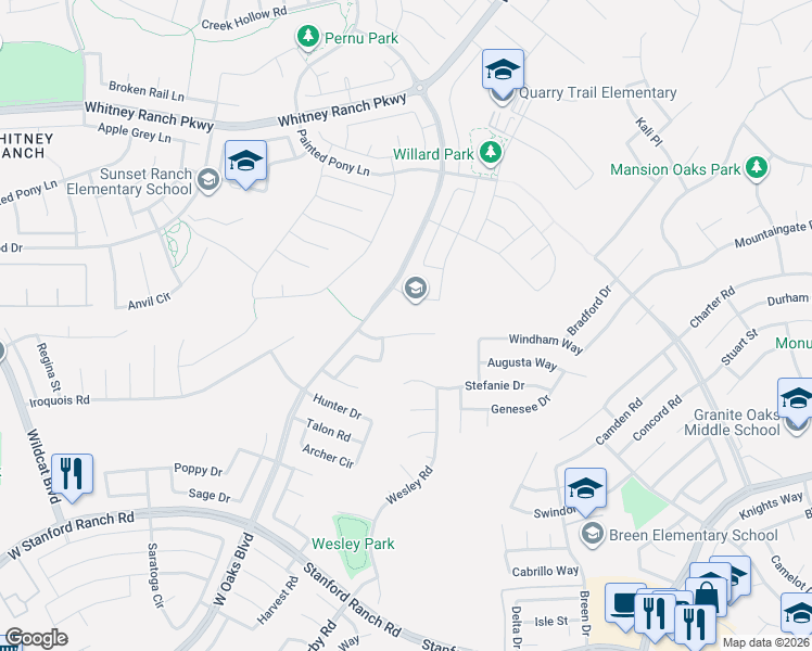 map of restaurants, bars, coffee shops, grocery stores, and more near 2315 Holly Court in Rocklin