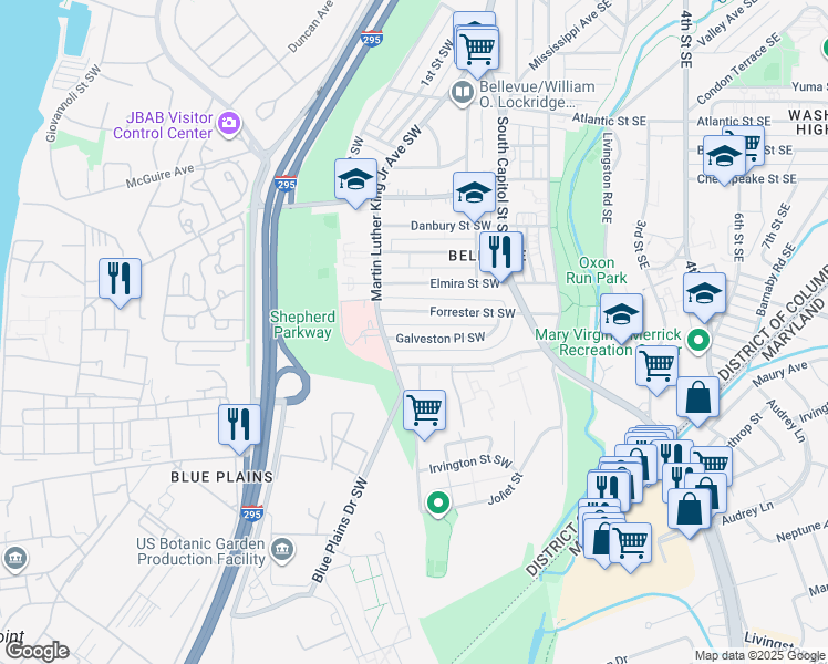 map of restaurants, bars, coffee shops, grocery stores, and more near 101 Independence Avenue Southeast in Washington