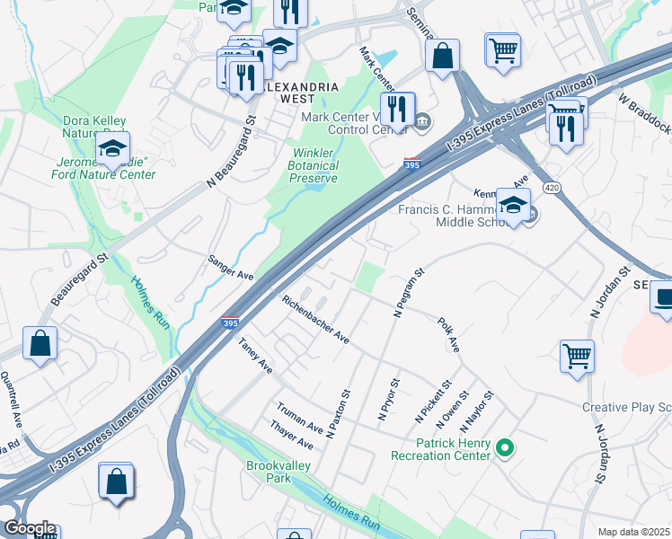 map of restaurants, bars, coffee shops, grocery stores, and more near 1181 North Van Dorn Street in Alexandria