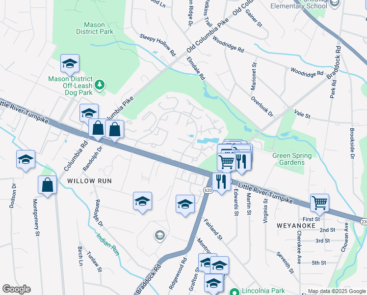 map of restaurants, bars, coffee shops, grocery stores, and more near 6551 Sand Wedge Court in Alexandria