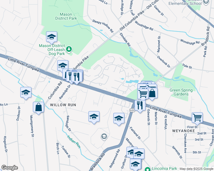 map of restaurants, bars, coffee shops, grocery stores, and more near 6585 Medinah Lane in Alexandria