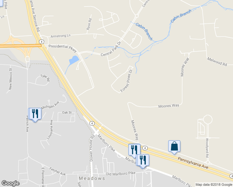 map of restaurants, bars, coffee shops, grocery stores, and more near 4913 Forest Pines Drive in Upper Marlboro