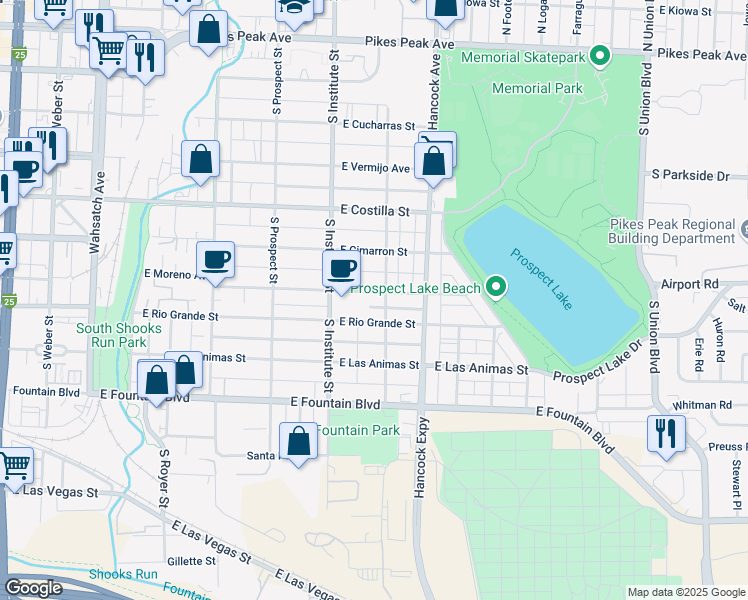 map of restaurants, bars, coffee shops, grocery stores, and more near 937 East Moreno Avenue in Colorado Springs
