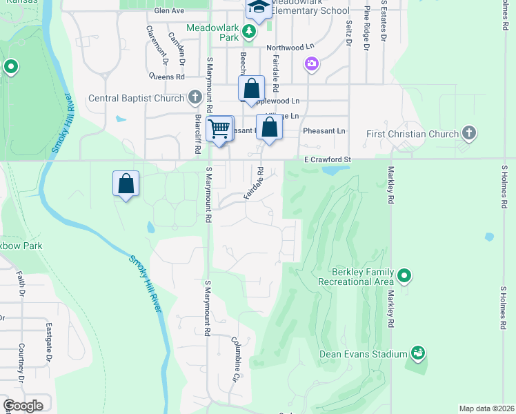 map of restaurants, bars, coffee shops, grocery stores, and more near 805 Fairdale Road in Salina