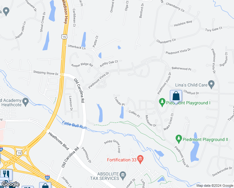 map of restaurants, bars, coffee shops, grocery stores, and more near 14710 Corner Post Place in Haymarket