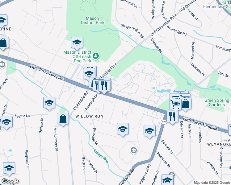 map of restaurants, bars, coffee shops, grocery stores, and more near 6601E Jupiter Hills Circle in Alexandria