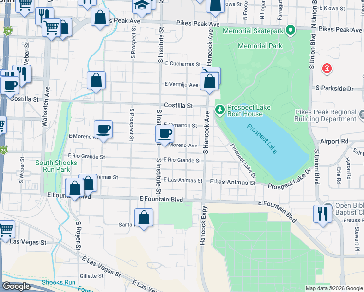 map of restaurants, bars, coffee shops, grocery stores, and more near 937 East Moreno Avenue in Colorado Springs