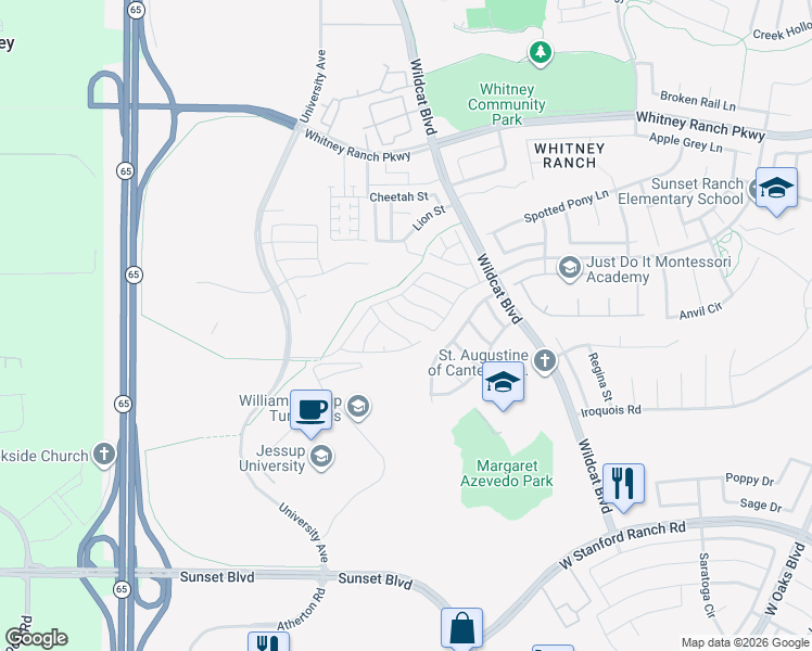 map of restaurants, bars, coffee shops, grocery stores, and more near 1441 Forsythia Drive in Rocklin