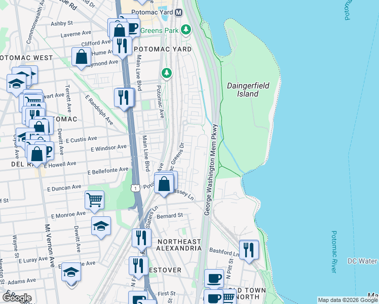 map of restaurants, bars, coffee shops, grocery stores, and more near 101 Independence Avenue Southeast in Washington