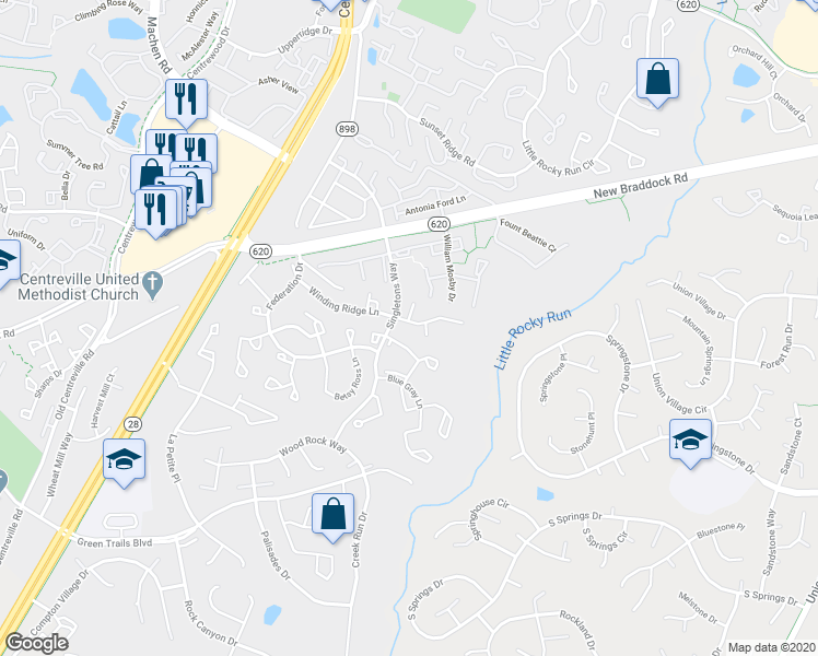 map of restaurants, bars, coffee shops, grocery stores, and more near 13970 Lightburn Lane in Centreville
