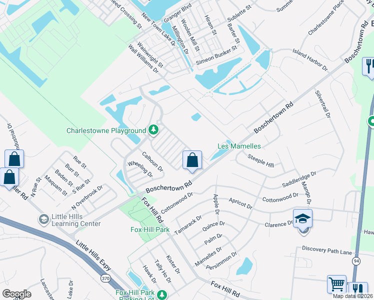 map of restaurants, bars, coffee shops, grocery stores, and more near 3108 Pathfinder Trail in Saint Charles