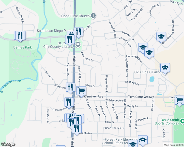 map of restaurants, bars, coffee shops, grocery stores, and more near 1139 Alyssa Court in O'Fallon
