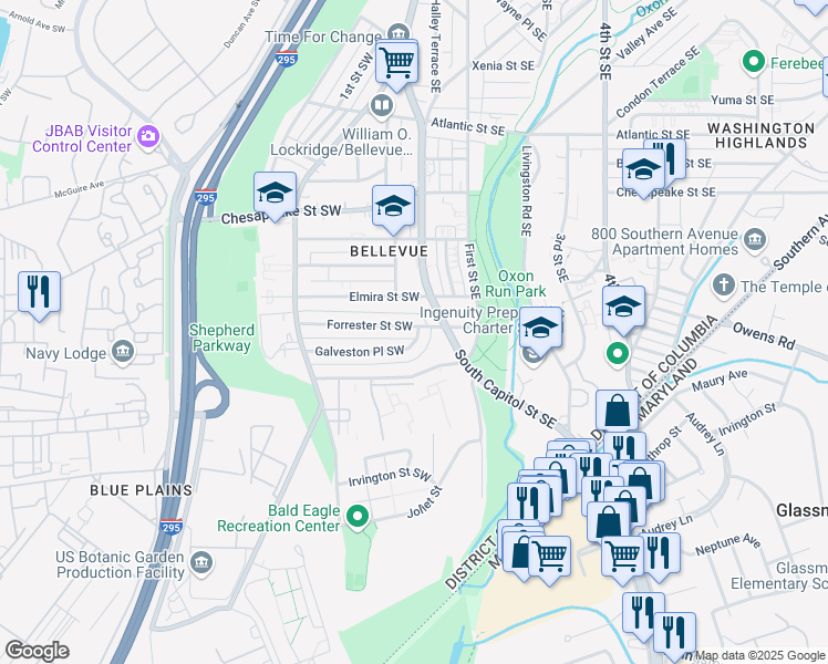 map of restaurants, bars, coffee shops, grocery stores, and more near 101 Independence Avenue Southeast in Washington