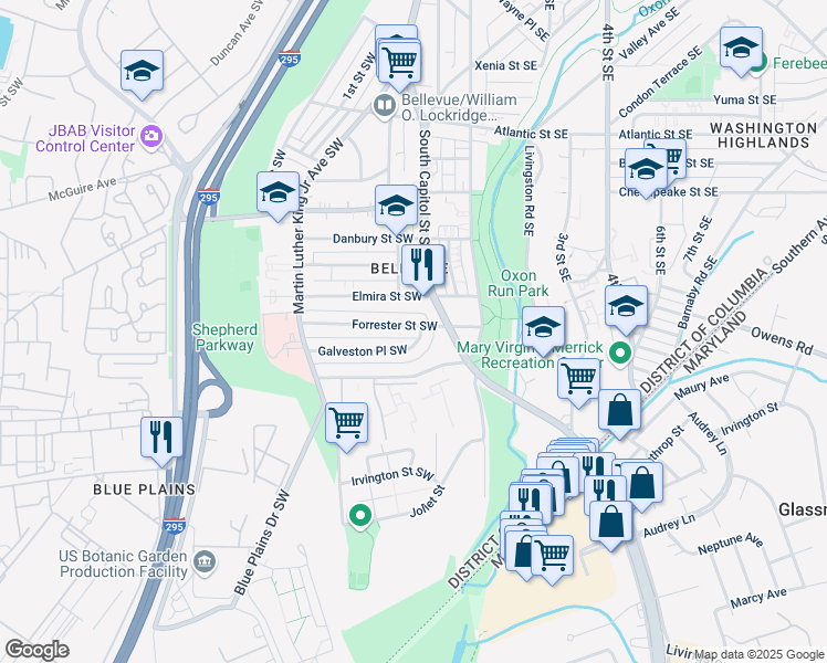 map of restaurants, bars, coffee shops, grocery stores, and more near 101 Independence Avenue Southeast in Washington