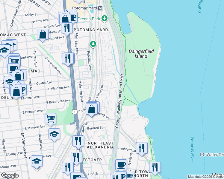 map of restaurants, bars, coffee shops, grocery stores, and more near 101 Independence Avenue Southeast in Washington