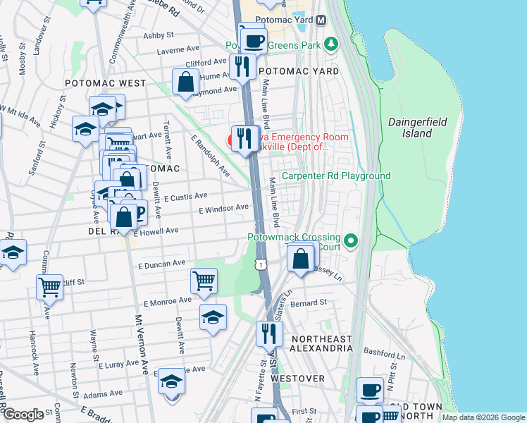 map of restaurants, bars, coffee shops, grocery stores, and more near 101 Independence Avenue Southeast in Washington