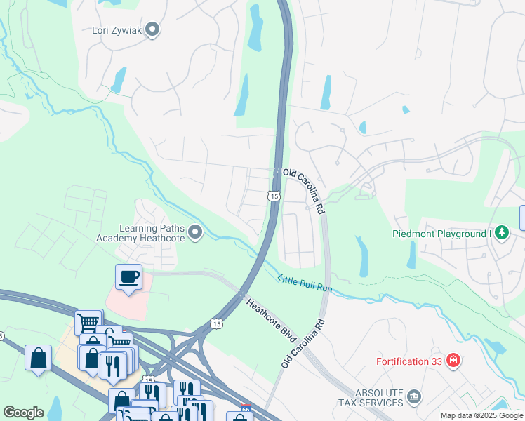 map of restaurants, bars, coffee shops, grocery stores, and more near 15033 Clementine Way in Haymarket