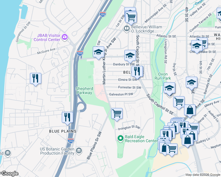 map of restaurants, bars, coffee shops, grocery stores, and more near 101 Independence Avenue Southeast in Washington