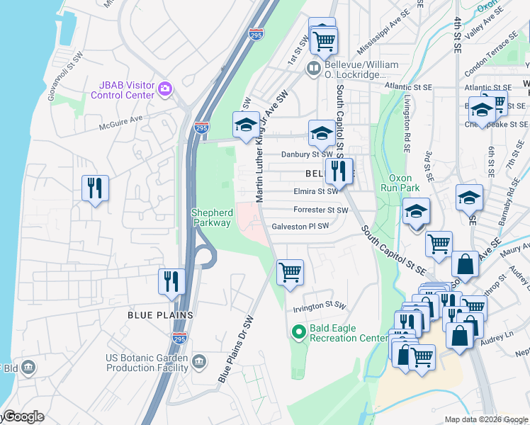 map of restaurants, bars, coffee shops, grocery stores, and more near 101 Independence Avenue Southeast in Washington