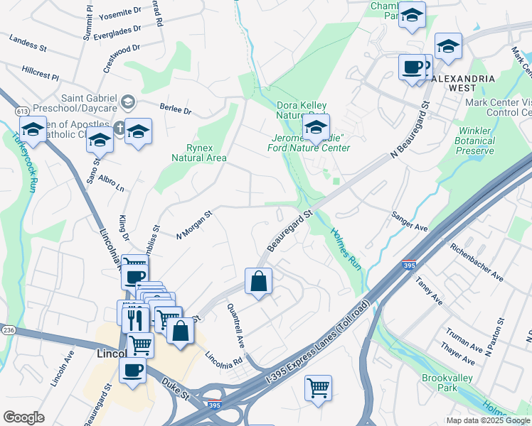 map of restaurants, bars, coffee shops, grocery stores, and more near 728 North Armistead Street in Alexandria