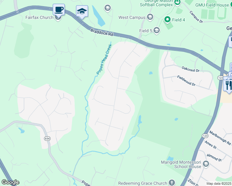 map of restaurants, bars, coffee shops, grocery stores, and more near Prestwick Drive in Fairfax County
