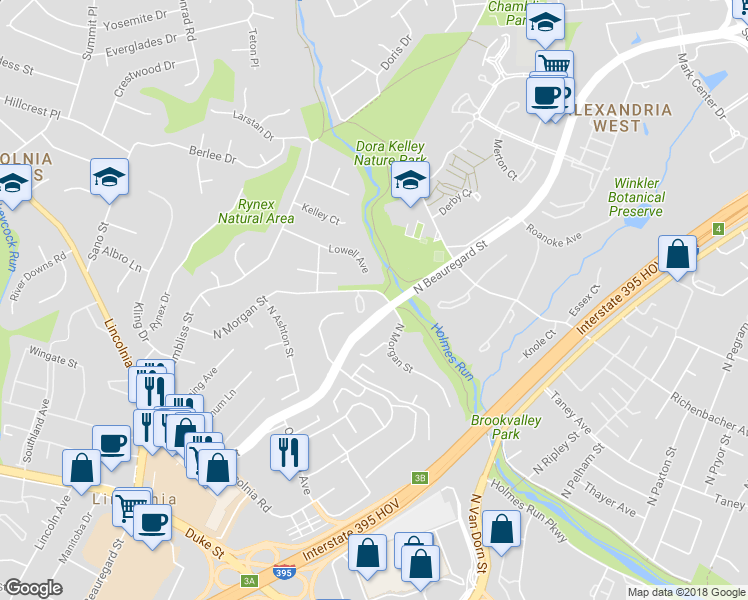 map of restaurants, bars, coffee shops, grocery stores, and more near 6058 Morgan Court in Alexandria