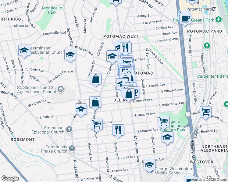 map of restaurants, bars, coffee shops, grocery stores, and more near 101 Independence Avenue Southeast in Washington