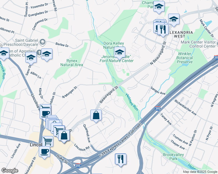 map of restaurants, bars, coffee shops, grocery stores, and more near 6058 Morgan Court in Alexandria