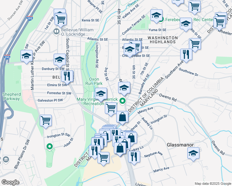 map of restaurants, bars, coffee shops, grocery stores, and more near 101 Independence Avenue Southeast in Washington
