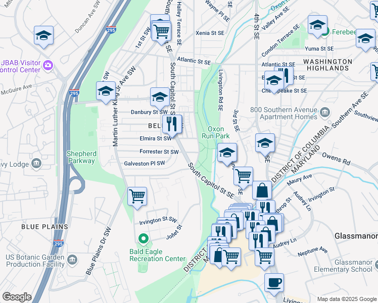 map of restaurants, bars, coffee shops, grocery stores, and more near 101 Independence Avenue Southeast in Washington