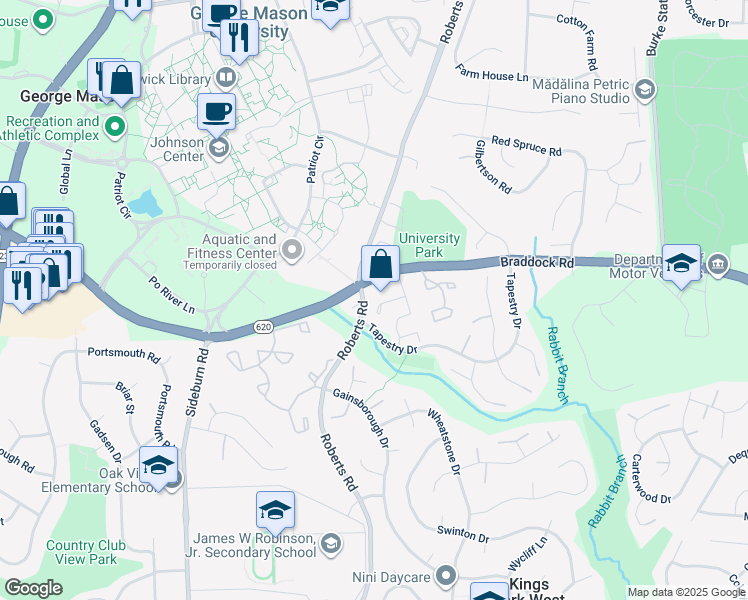 map of restaurants, bars, coffee shops, grocery stores, and more near 10276 Friendship Court in Fairfax