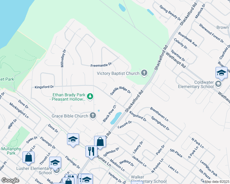 map of restaurants, bars, coffee shops, grocery stores, and more near 2522 Saddle Ridge Drive in Florissant