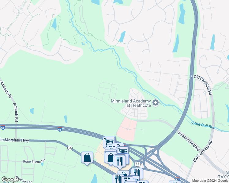 map of restaurants, bars, coffee shops, grocery stores, and more near 15272 Cartersville Court in Haymarket