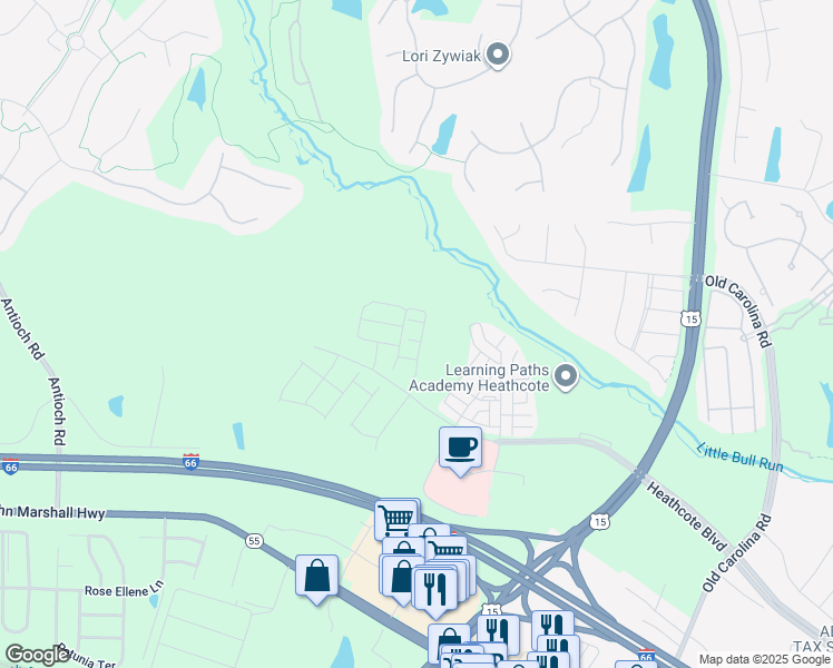 map of restaurants, bars, coffee shops, grocery stores, and more near 15272 Cartersville Court in Haymarket