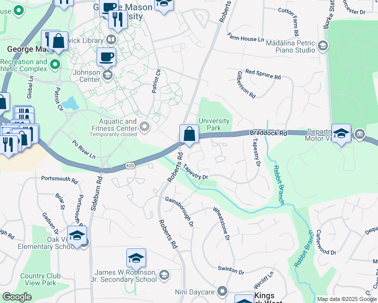 map of restaurants, bars, coffee shops, grocery stores, and more near 10276 Friendship Court in Fairfax